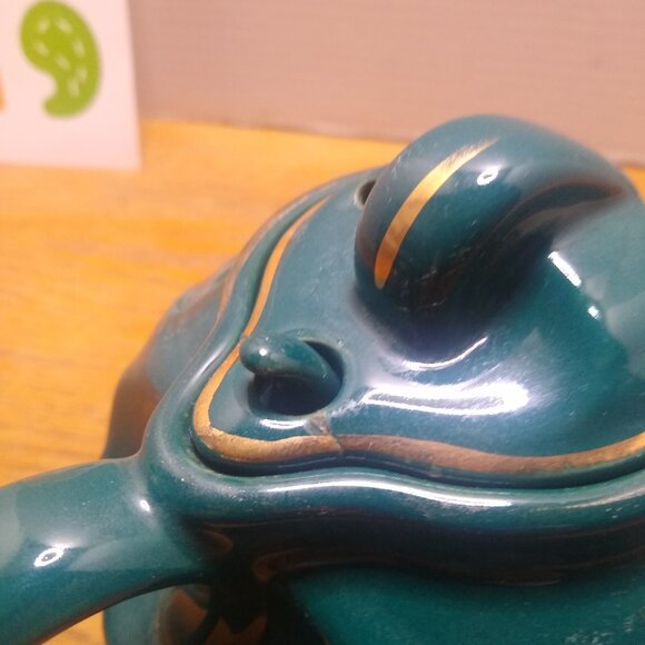 VTG Hall China Co. Teapot 6 Cup Turquoise Heavy Gold Trim & Stars USA - Picture 6 of 7